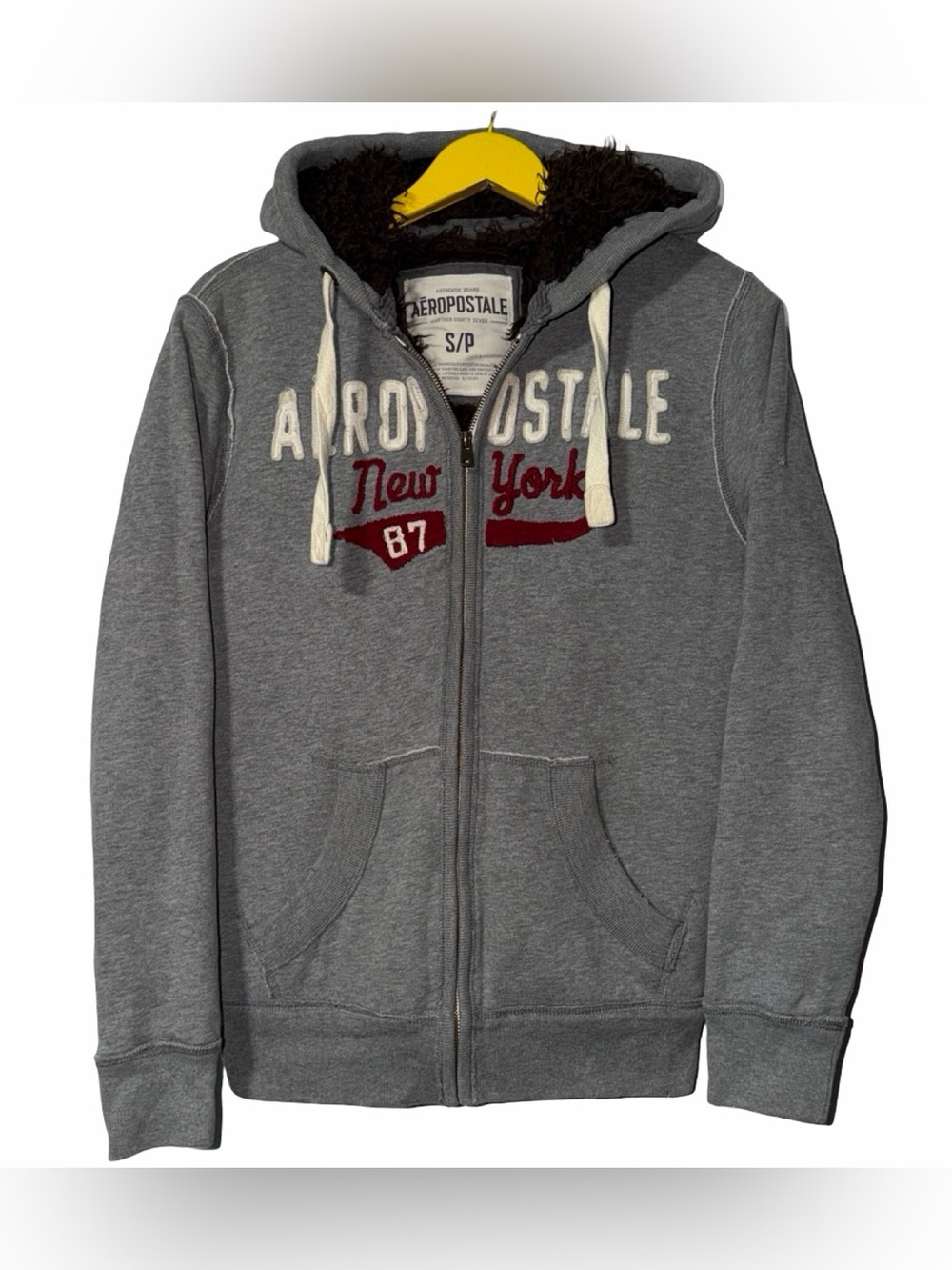 Aeropostale Gray Fur Lined Zip Up Hoodie Small